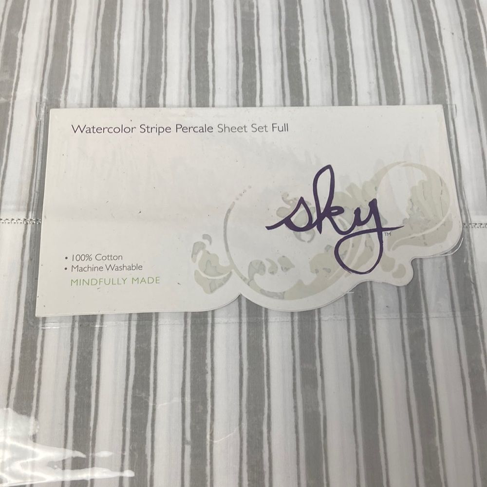 Sky Watercolor Stripe Percale Sheet Set, Full